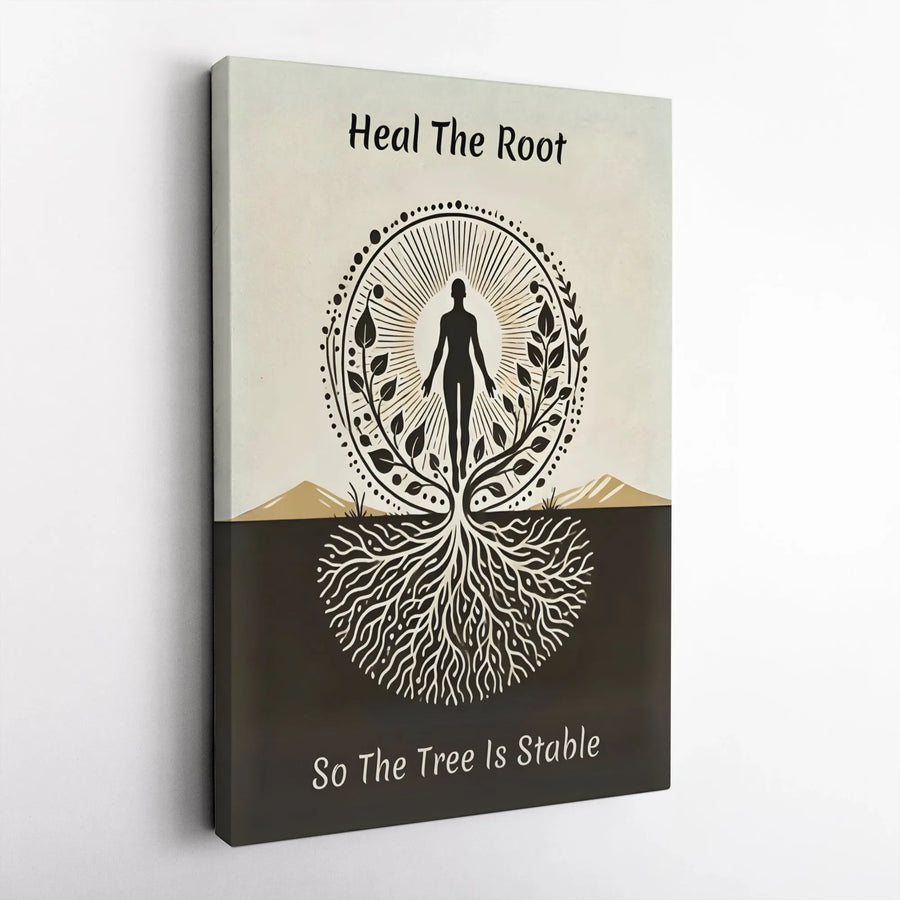 Heal The Root Canvas Print | Tree of Life Inspirational Quote Art | Premium Gallery Wrapped Canvas | Therapy Office Decor & Mindfulness Gift