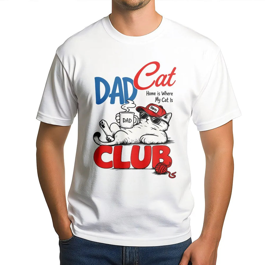 Cat Dad Club T-Shirt | Funny Double Sided Graphic Print | 100% Breathable Cotton | Premium Gift for Cat Lovers and Fathers