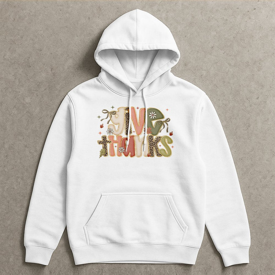 Give Thanks Hoodie | Preppy Leopard Print Coquette Bow Design | Premium Soft Cotton Blend | Fall Thanksgiving Gift For Women