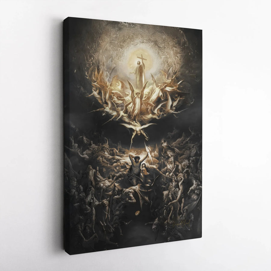 War In Heaven Canvas Print | Biblical Angelic Battle Artwork | Premium Fade-Resistant Wall Decor | Spiritual Religious Gift for Home Office
