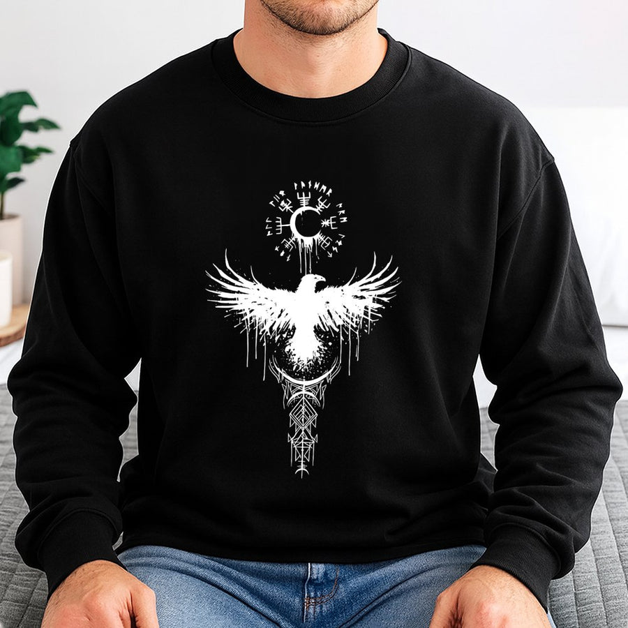 Viking Raven Sweatshirt | Vegvisir Norse Compass Graphic | Premium Cotton Blend | Unisex Gift for Mythology Enthusiasts