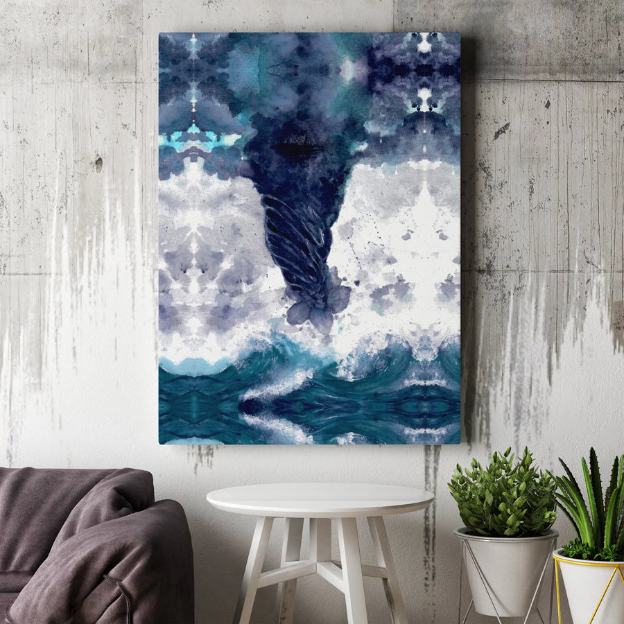 Abstract Tornado Canvas Art | Stormy Ocean Watercolor Painting | 1.25 Inch Gallery Wrap | Modern Coastal Home Decor Wall Hanging