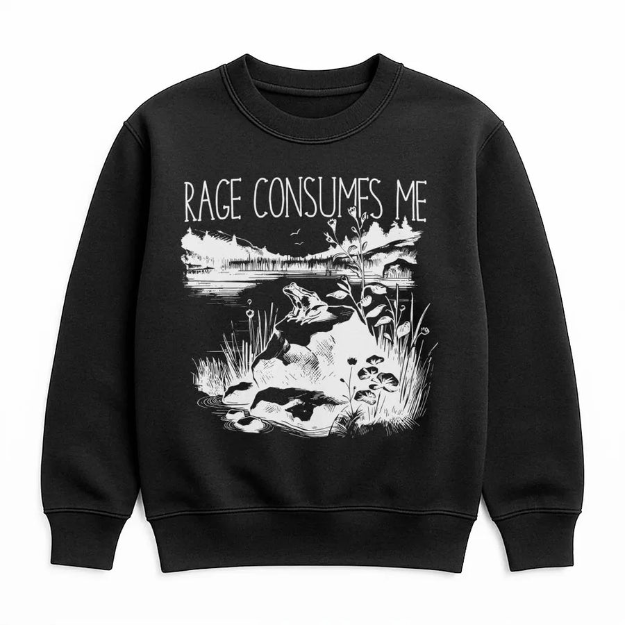Rage Consumes Me Frog Sweatshirt | Vintage Nature Meme Graphic | Premium Cotton Blend Crewneck | Sarcastic Dark Humor Gift for Men and Women