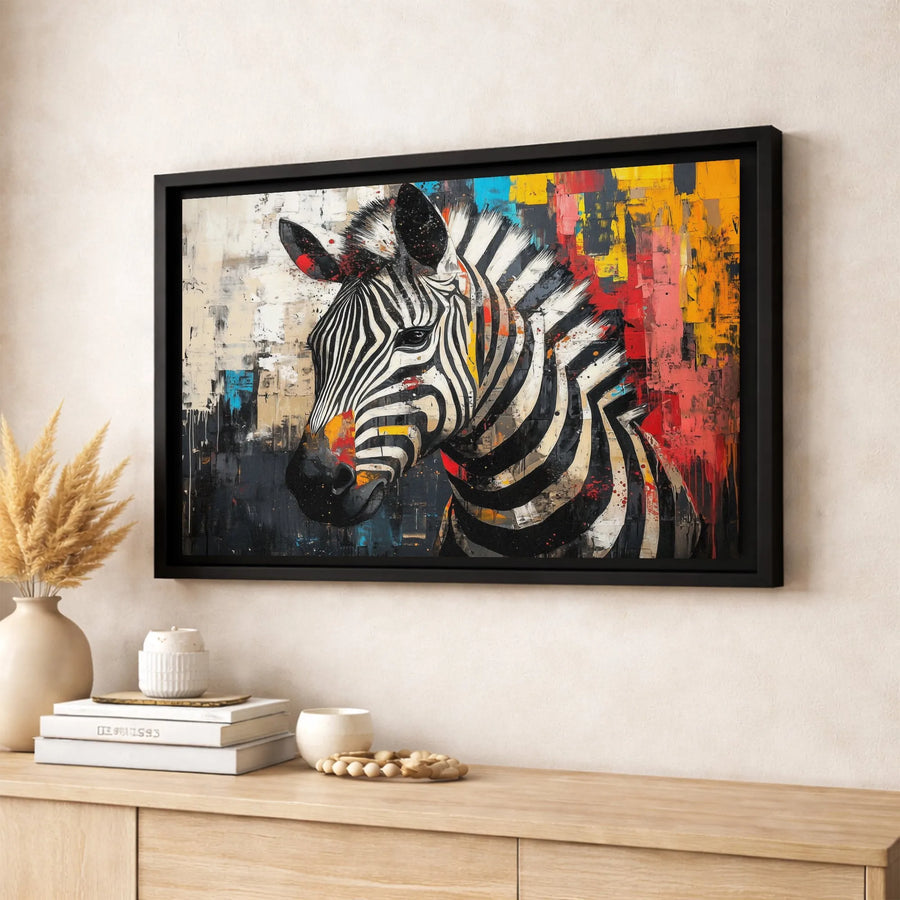 Abstract Zebra Wall Art | Colorful Modern Animal Print | Premium Gallery Wrapped Canvas | Contemporary Living Room Office Decor Gift