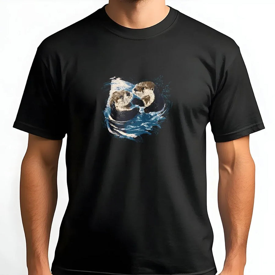 Cute Otter T-Shirt | Sea Otters Holding Hands Graphic Tee | Premium Comfort Colors 100% Cotton | Gift for Animal Lover