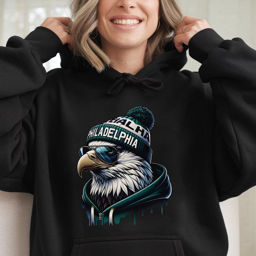 Philadelphia Eagle Wearing A Beanie, Sunglasses, And A Hoodie