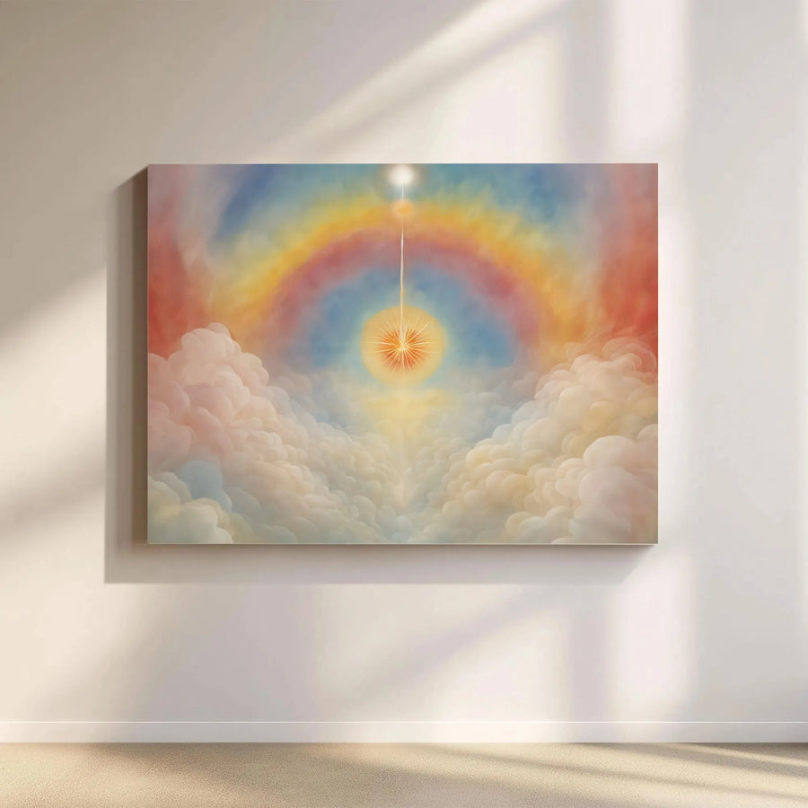 Spiritual Rainbow Canvas Art | Divine Sun Light Over Clouds Print | Gallery Wrap 1.25" Premium Decor | Serene Religious Wall Art Gift