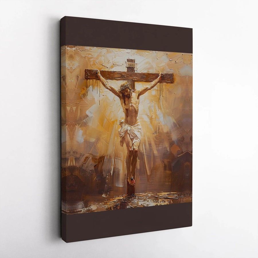 Crucifixion of Jesus Canvas Wall Art | Textured Brushstroke Art Print | Premium Christian Canvas | Spiritual Home Decor Gift for Believers