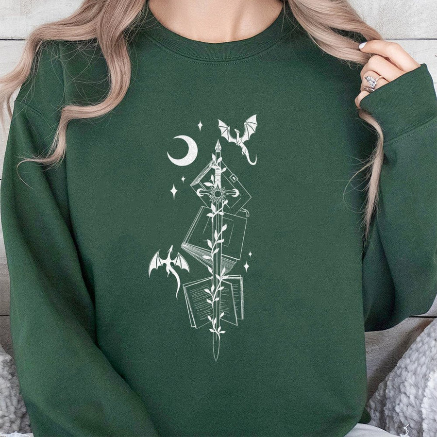 Dragon Rider Bookish Sweatshirt | Fantasy Sword And Moon Aesthetic | Premium Cotton Blend | Gift For Fantasy Readers And Book Lovers