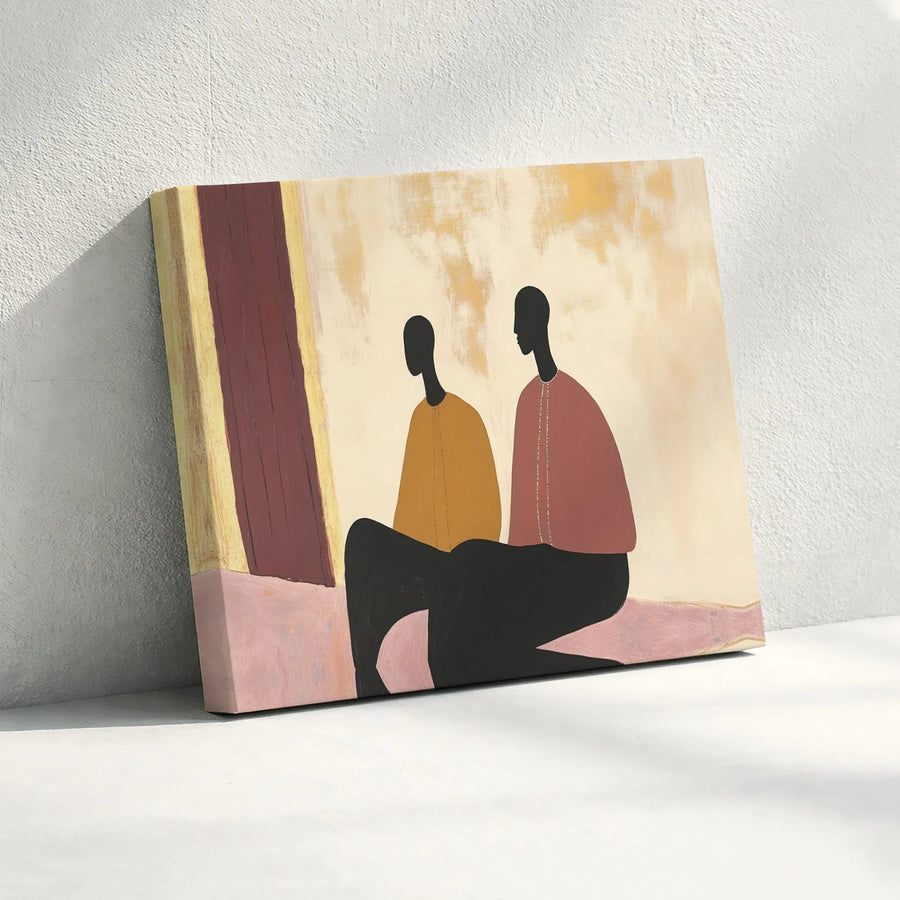 African Abstract Wall Art | Seated Figures Minimalist Canvas Print | Gallery-Quality 1.25 Inch Profile | Modern Boho Living Room Decor Home Gift