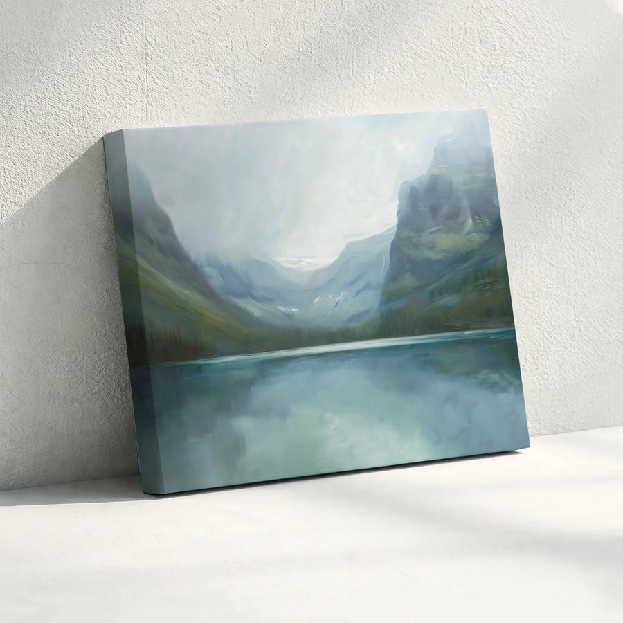 Misty Mountain Lake Canvas Art | Abstract Pacific Northwest Painting | Premium Gallery Wrap Canvas | Modern Home Decor Gift