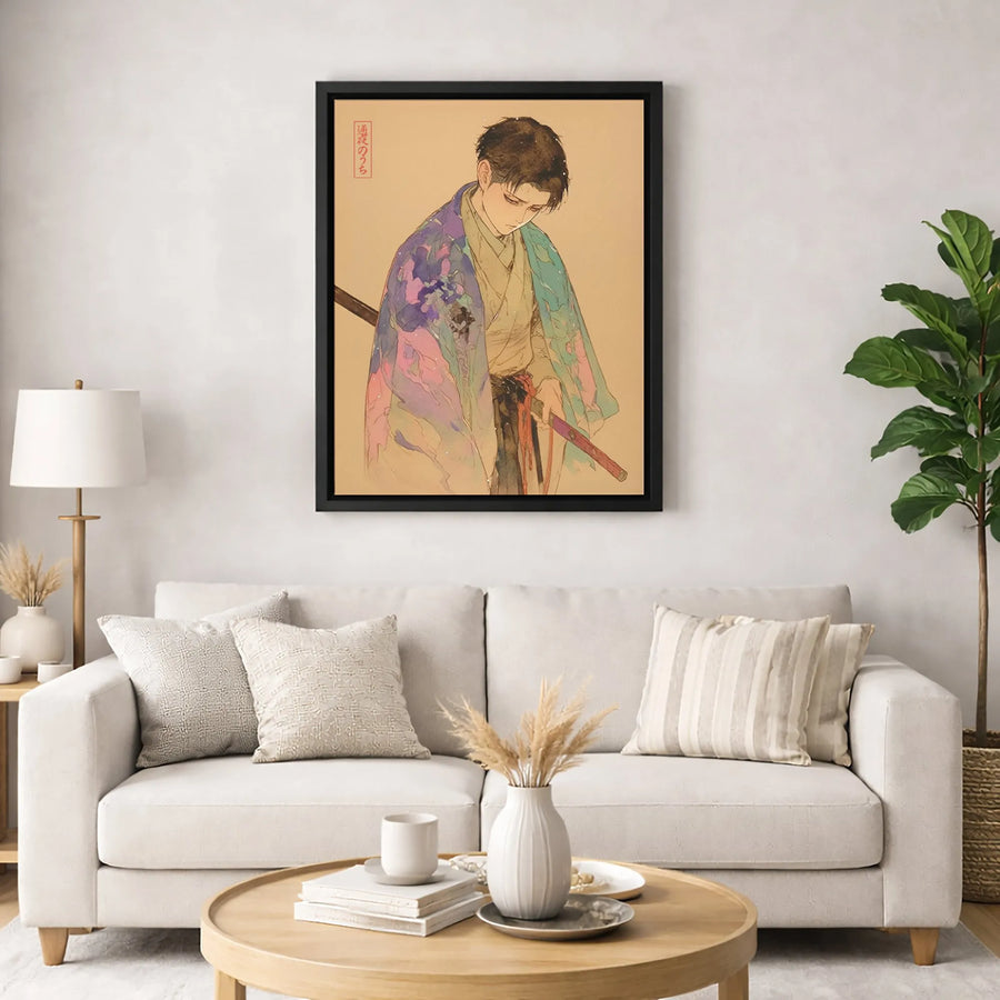 Anime Samurai Wall Art | Watercolor Katana Warrior Portrait | Premium Gallery-Wrapped Canvas | Japanese Decor Gift for Anime Fans