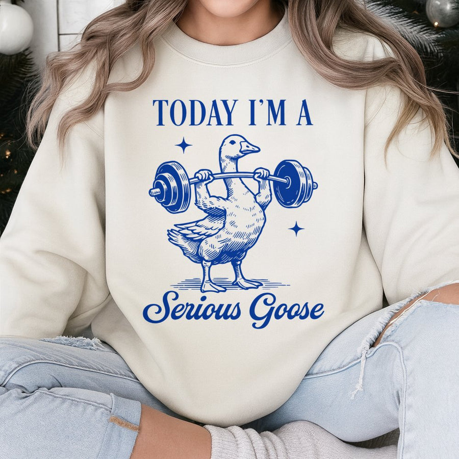 Serious Goose Sweatshirt | Weightlifting Funny Gym Graphic | Premium Cotton Blend | Funny Workout Gift for Men and Women Fitness Lovers