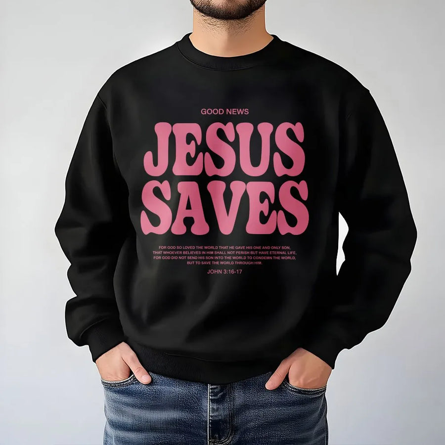 Jesus Saves Sweatshirt | Religious Scripture Graphic Crewneck | Cotton Blend Faith Apparel | Christian Gift For Men And Women