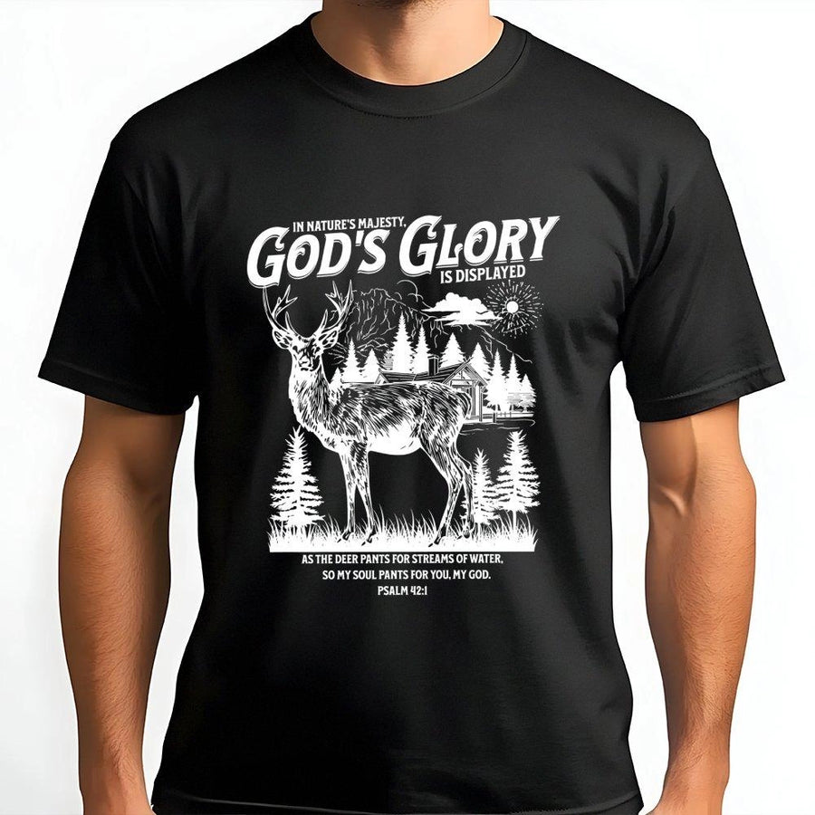 Psalm 42:1 T-Shirt | God's Glory Nature Graphic Design | Premium 100% Cotton Tee | Religious Christian Gift for Men and Women