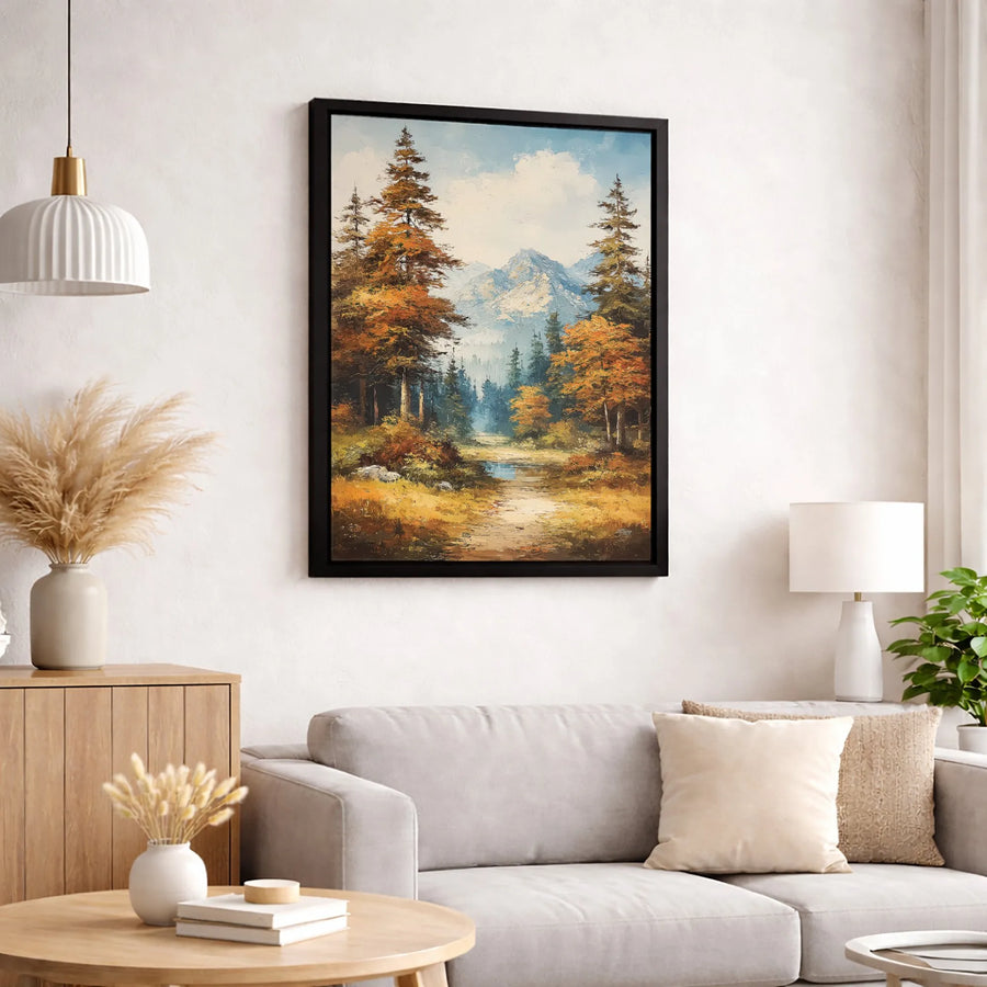 Autumn Forest Landscape Canvas Art | Impressionist Mountain River Wall Decor | Premium Fade-Resistant Gallery Wrap | Scenic Nature Gift For Home