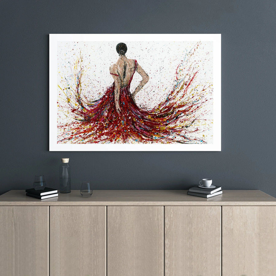 Flamenco Dancer Wall Art | Abstract Red Dress Paint Splatter Print | 1.25 Inch Gallery Wrap Canvas | Premium Home Decor Gift