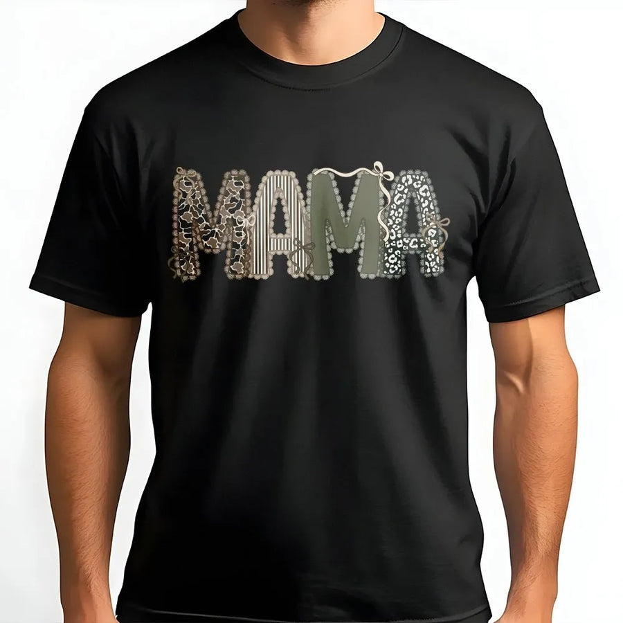 Mama Camo T-Shirt | Mixed Pattern Leopard Print & Bow Detail | Premium Cotton-Blend Sweatshirt | Gift for Country Mom