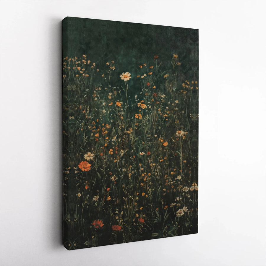 Dark Moody Wildflower Canvas Print | Botanical Meadow Wall Art | Gallery Wrapped Premium Material | Aesthetic Home Decor Gift for Nature Lovers
