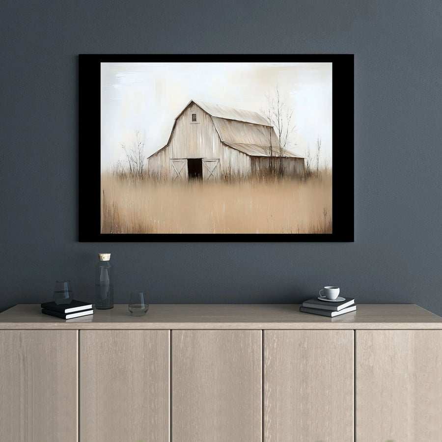 Rustic Farmhouse Barn Canvas | Neutral Landscape Wall Art | Gallery Wrapped Premium Print | Modern Country Home Decor Gift