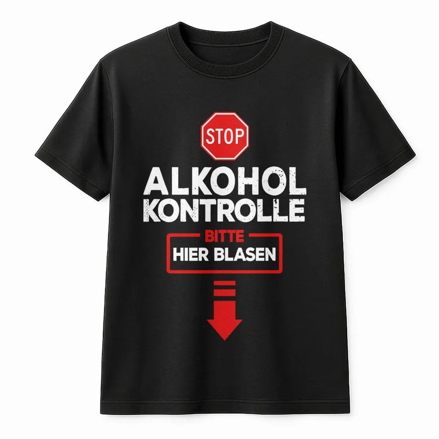 Funny German Alcohol Test T-Shirt | Bitte Hier Blasen Graphic Tee | Premium Cotton Novelty Top | Gag Gift for Men & Beer Lovers