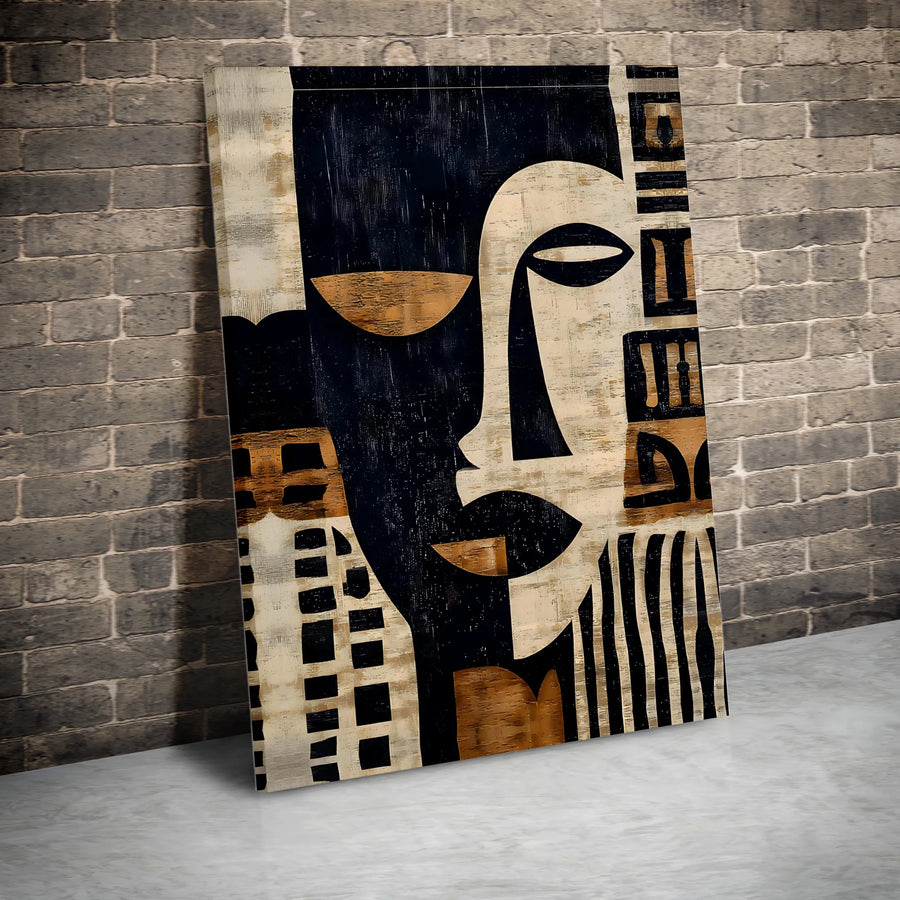 Abstract Face Canvas Wall Art | Modern Cubist Inspired Portrait | Premium Gallery Wrapped Canvas | Collector's Living Room & Office Decor