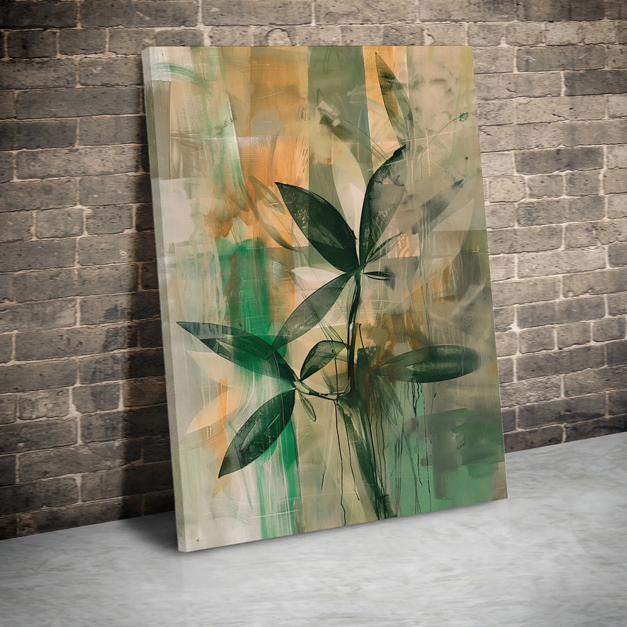 Abstract Botanical Canvas Wall Art | Sage Green Leaf Painting | Premium Fade-Resistant Gallery Print | Modern Minimalist Home Decor Gift