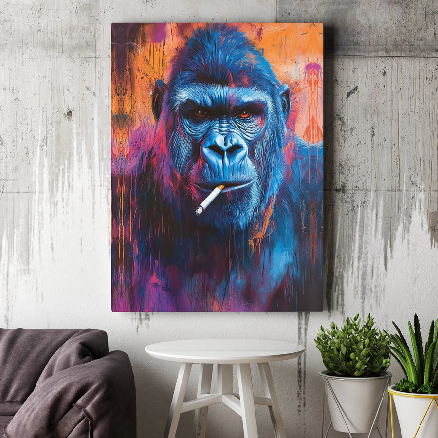 Graffiti Gorilla Canvas Print | Smoking Ape Street Art | Premium 1.25" Gallery Wrap | Edgy Home Office Decor Gift