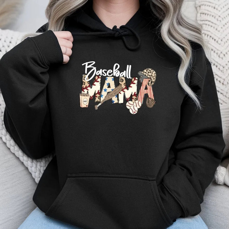 Baseball Mama Hoodie | Patriotic Sports Graphic | Soft Cotton Blend | Mothers Day Gift for Baseball Mom