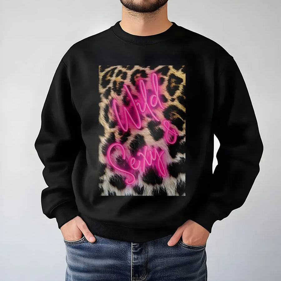 Wild and Sexy Leopard Print Sweatshirt | Neon Pink Aesthetic Graphic | Premium Cotton Blend | Trendy Coquette Gift for Her