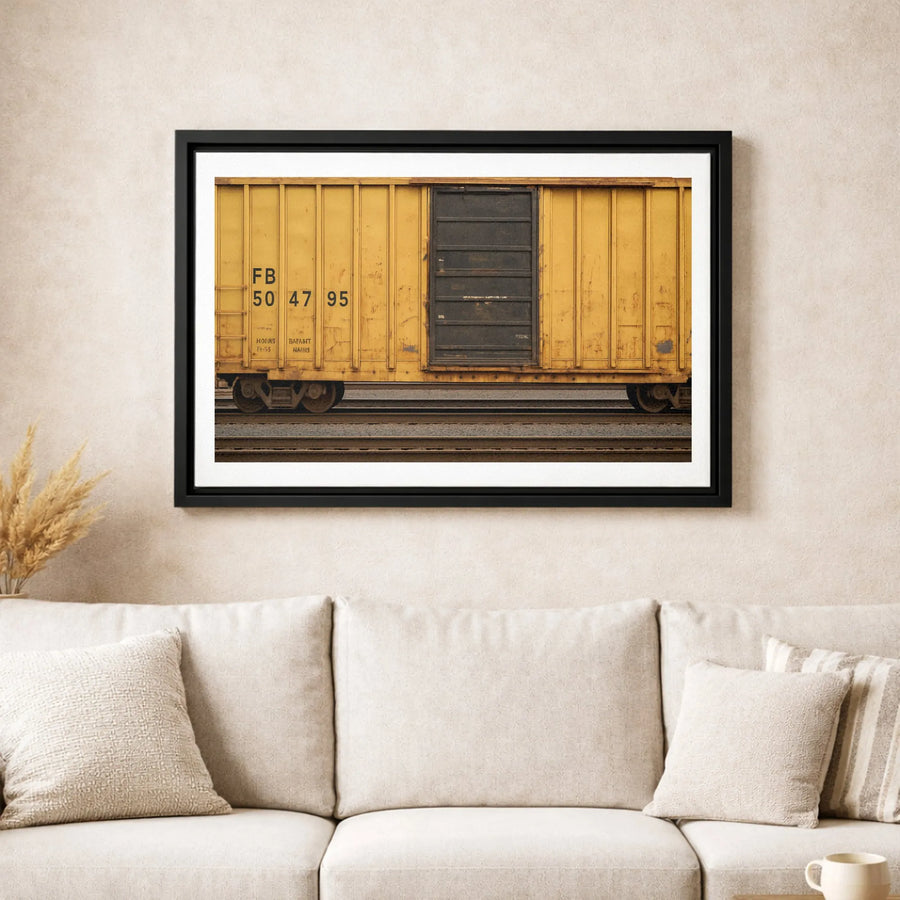 Yellow Train Boxcar Canvas Print | Industrial Railway Wall Art | Premium Fade-Resistant Decor | Gift for Train Enthusiasts & Collectors