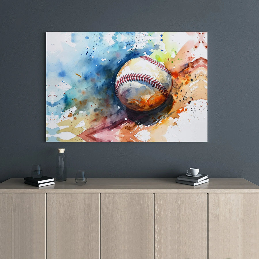 Baseball Wall Art Canvas | Watercolor Sports Painting | Premium 1.25" Gallery Wrap | Gift for Baseball Player or Fan Room Decor