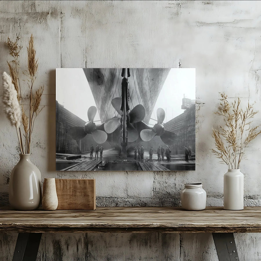 Titanic Propellers Canvas Wall Art | Vintage Black and White Photograph | Premium Gallery Wrap | Collector's Gift for History Buff & Nautical Decor