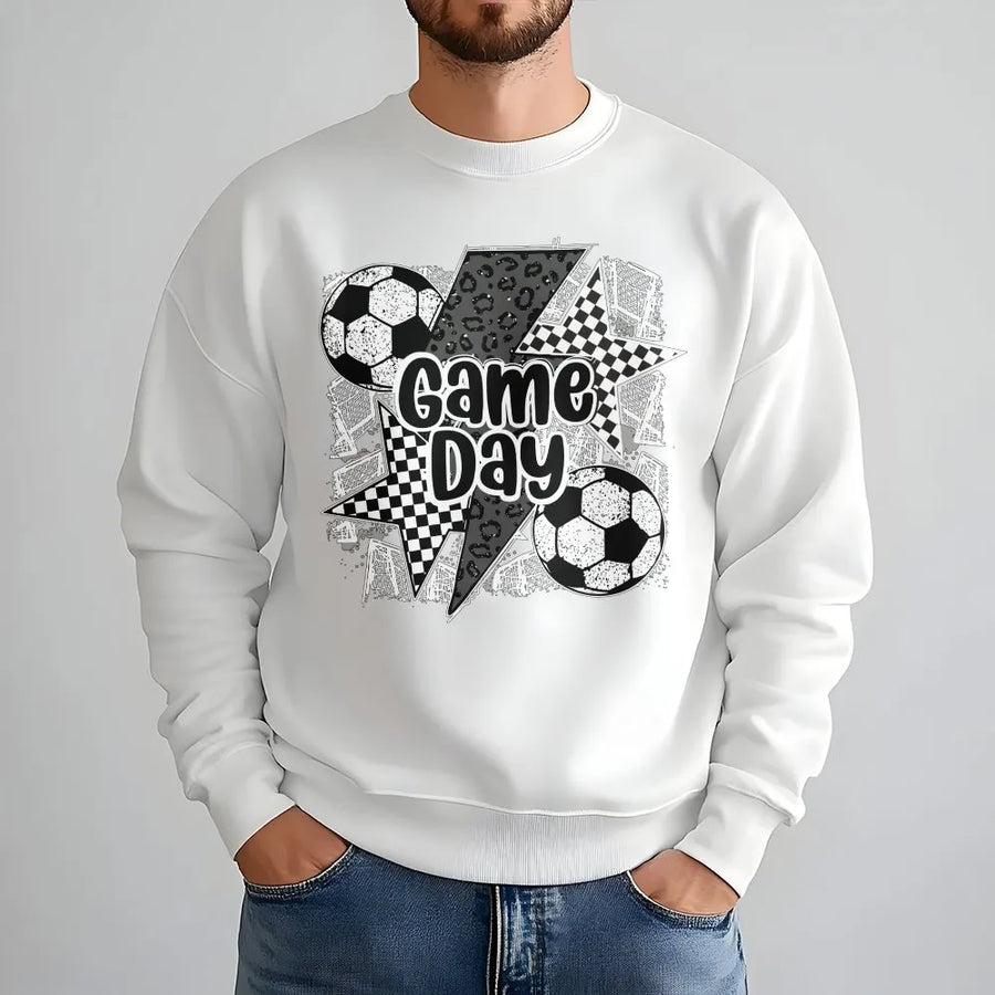 Soccer Game Day Graphic Sweatshirt | Checkered Star & Leopard Print Design | Soft Cotton Shirt | Game Day Gift for Soccer Mom