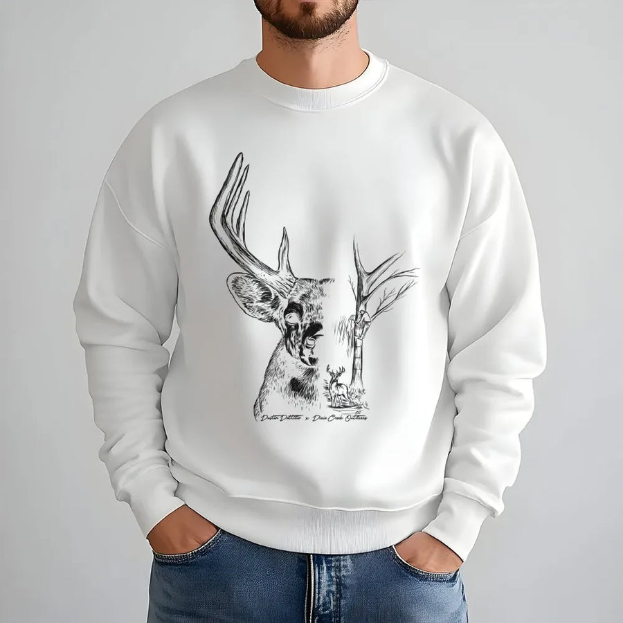 Deer Hunting Sweatshirt | Whitetail Buck Line Art Graphic | Premium Cotton Blend | Nature Lover Hunter Gift Apparel