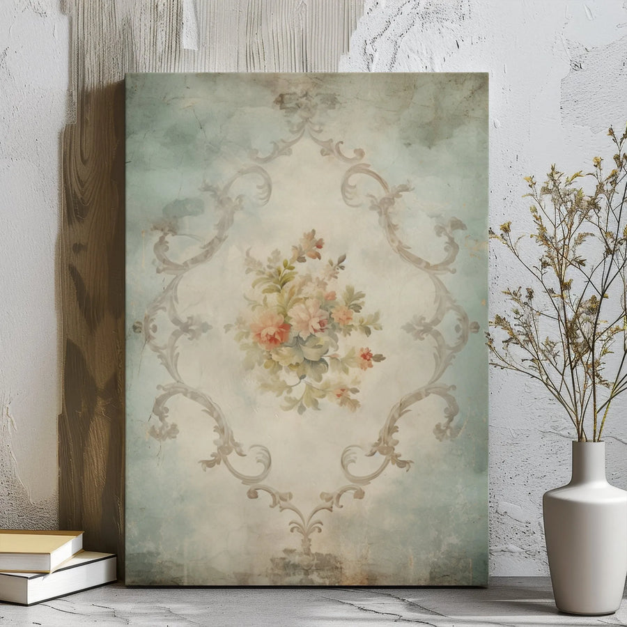 Vintage Floral Canvas Wall Art | Rococo Scroll Bouquet Print | Premium Gallery Wrap 1.25" Depth | Elegant Shabby Chic Home Decor