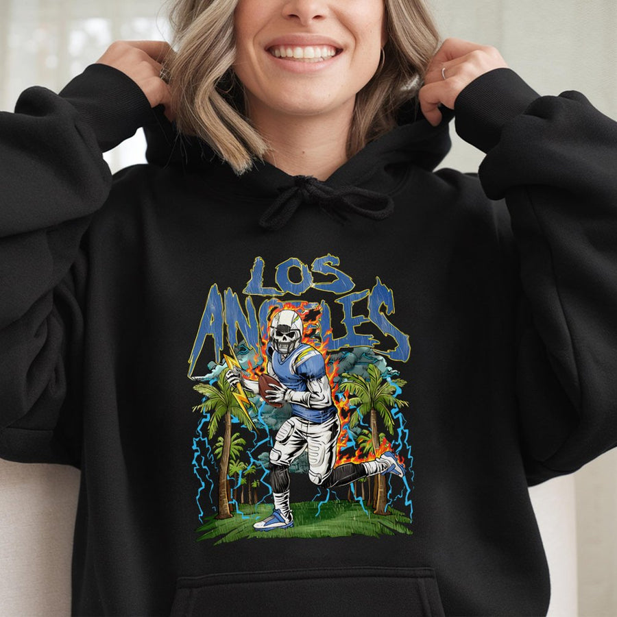 Los Angeles Chargers Skeleton Football Player Hoodie