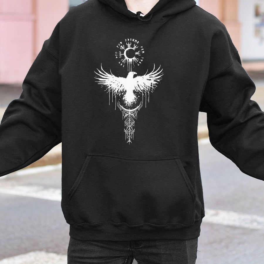 Viking Raven Hoodie | Norse Mythology Vegvisir Graphic | Premium Cotton Blend | Gift for Mythology Fans
