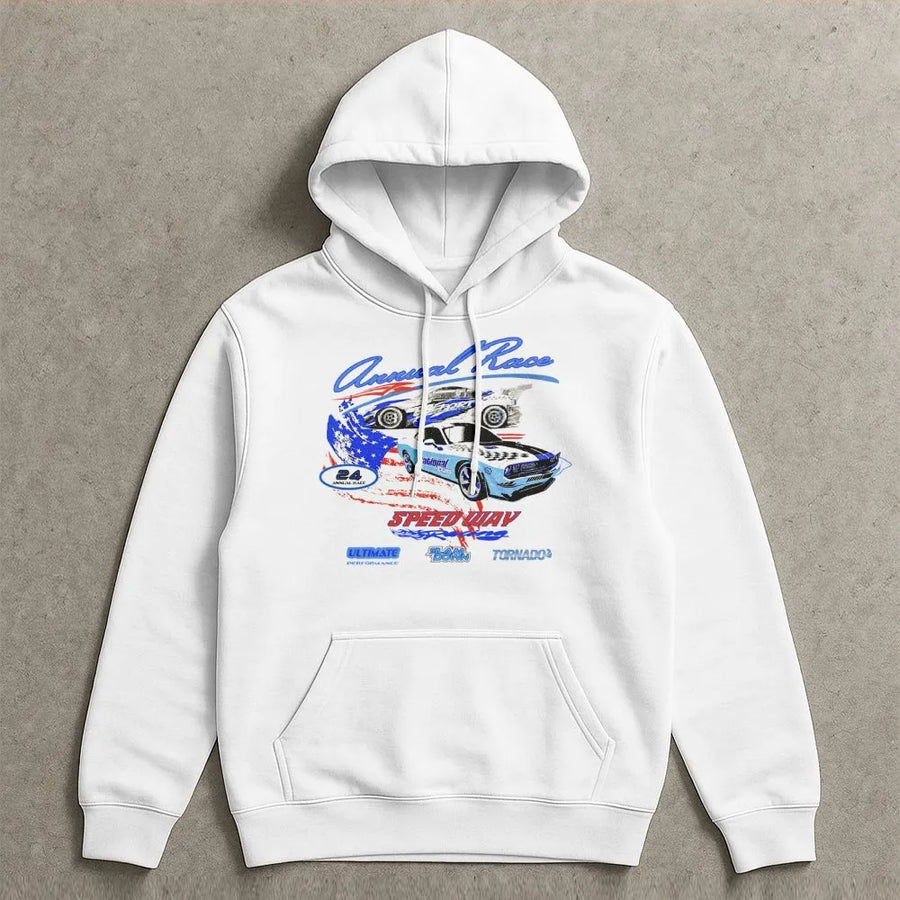 Annual Race Car Hoodie | Retro Speedway Graphic Print | Premium Cotton Blend | Unisex Streetwear Gift for Racing Fans