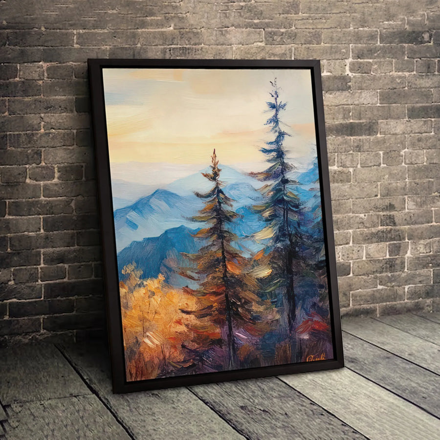 Mountain Landscape Canvas Print | Impressionist Pine Tree Forest Art | Premium Gallery-Wrapped Wall Decor | Nature-Inspired Home Office Gift