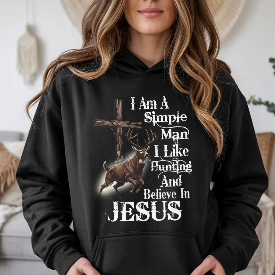 Simple Man Hunting Hoodie | Christian Deer Hunter Graphic | Premium Cotton-Poly Blend | Gift for Outdoorsmen and Religious Hunters