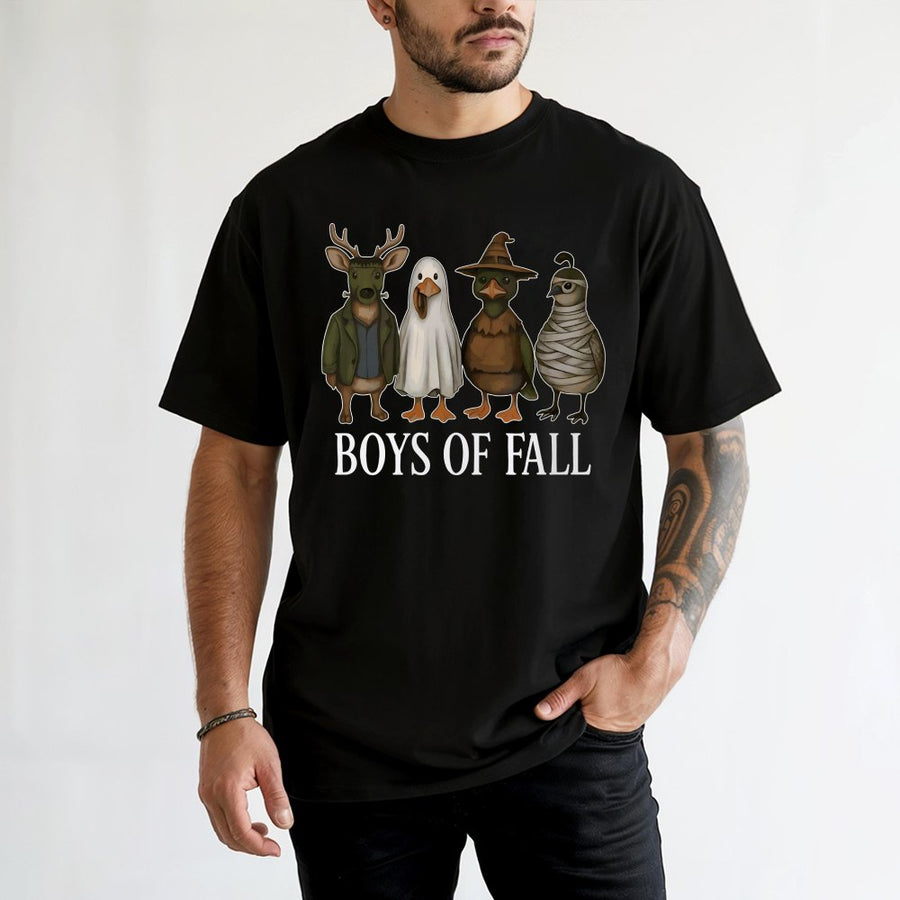 Boys of Fall Halloween T-Shirt | Spooky Farm Animal Costume Graphic | 100% Cotton Premium Tee | Funny Autumn Gift for Country Lovers