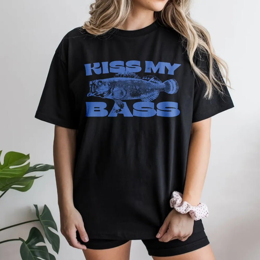 Kiss My Bass Fishing T-Shirt | Funny Retro Fish Graphic Tee | Premium Soft Cotton | Gift for Fisherman Angler Dad