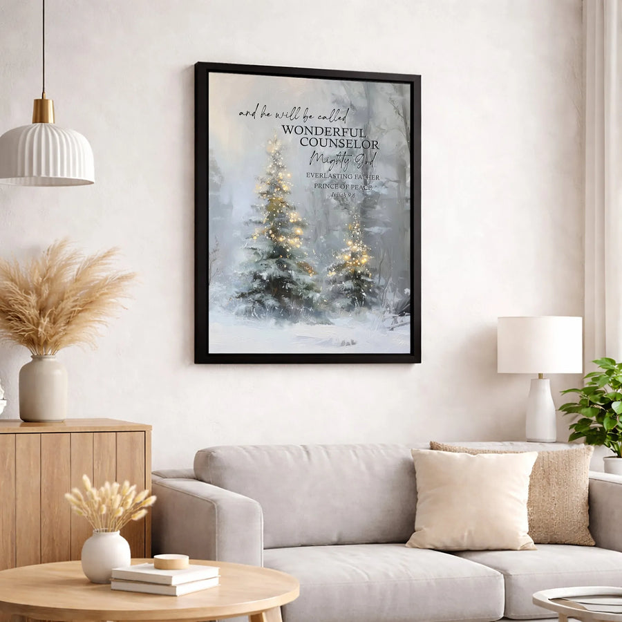 Isaiah 9:6 Christmas Canvas Wall Art | Wonderful Counselor Bible Verse | Premium Gallery Wrap Print | Christian Religious Holiday Decor Gift