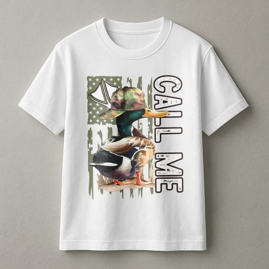 Call Me Duck Hunter T-Shirt | Patriotic American Flag Mallard Duck Design | Premium Soft Cotton Tee | Unique Gift for Duck Hunting Enthusiasts