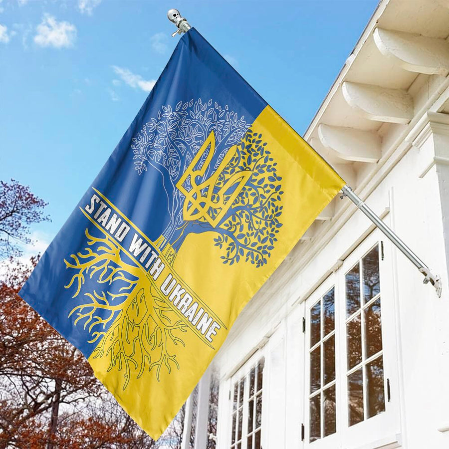 Ukraine Flag House Banner | Tree Of Life & Trident Design | Premium Weather-Resistant Polyester | Patriotic Outdoor Yard Garden Decor Gift