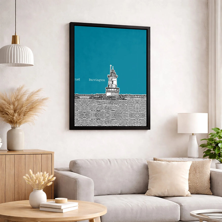 Barrington Lighthouse Wall Art | Minimalist Nautical Coastal Print | Gallery-Quality 1.25" Thick Canvas | Unique Rhode Island Home Decor Gift