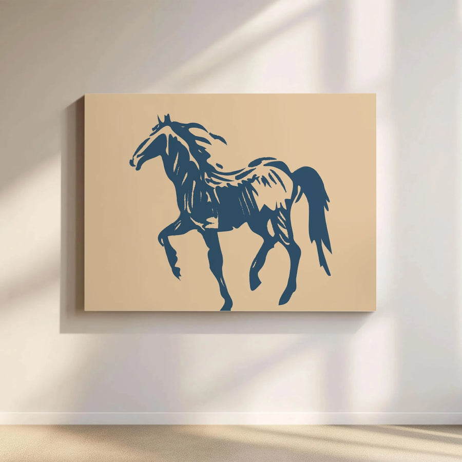 Prancing Horse Canvas Wall Art | Minimalist Blue Stallion Design | Premium Gallery Wrapped Decor | Modern Equine Home & Office Gift