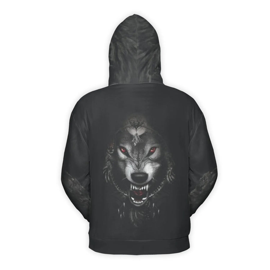 Wolf 3D Hoodie | Tribal Dreamcatcher Graphic Print | Brushed Fleece Pullover | Unisex Wildlife Gift for Nature Lovers