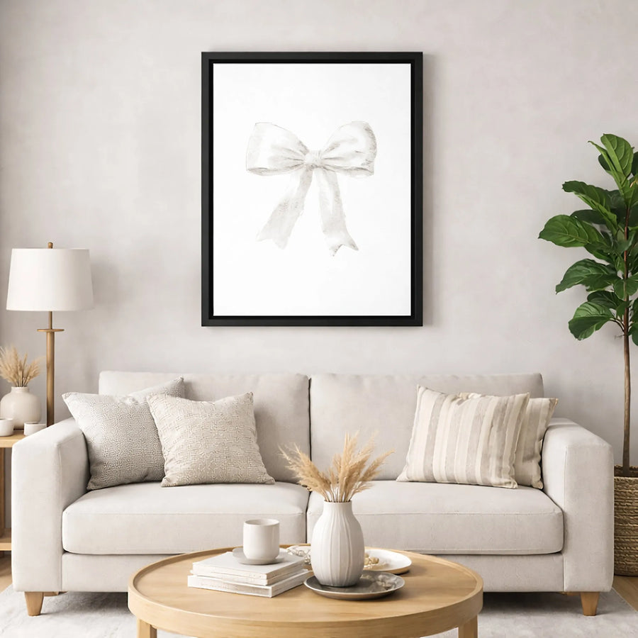 Watercolor Bow Canvas Art | Minimalist Ribbon Wall Decor | Premium Gallery Wrap Print | Aesthetic Neutral Home Gift for Her